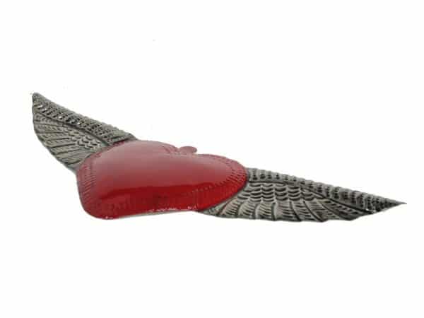 Red Heart with Wings Ornament, side view