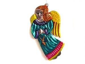 Angel with Rosary Beads, painted tin ornament