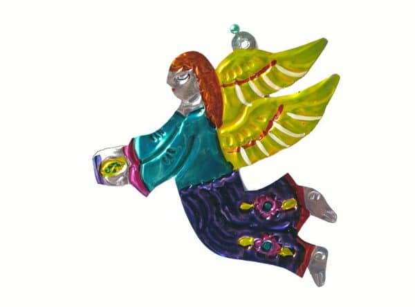 Angel In Pants Ornament, punched tin Christmas ornament