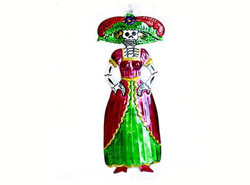 Catrina, painted tin wall plaque, 8.5-inch