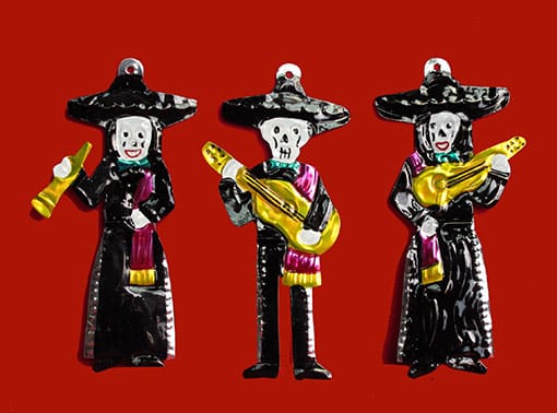 Skeleton Mariachi Band Ornament Set, subset of three figures