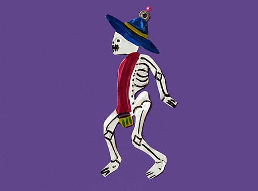 Skeleton Guy with Serape,  Mexican tin ornament