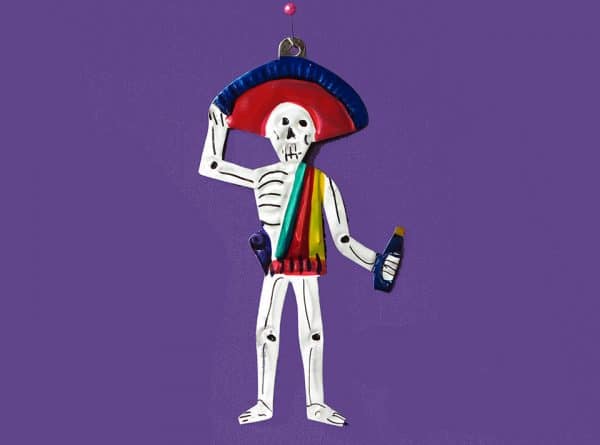 Skeleton Charro Guy with bottle, tin figure