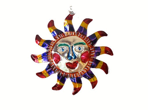Sun with Smiling Face, pointed rays, Mexican tin ornament