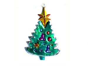 Green Christmas Tree Ornament, Mexican tin ornament, green