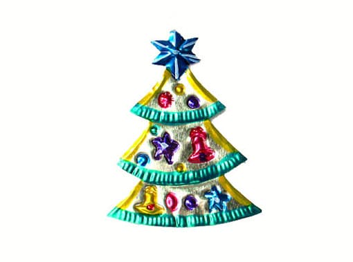 Christmas Tree, flat tin ornament, silver color