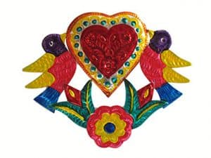 Heart with Birds, Mexican painted tin wall decor