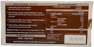 100% Cacao Chocolate by Mayordomo, back label