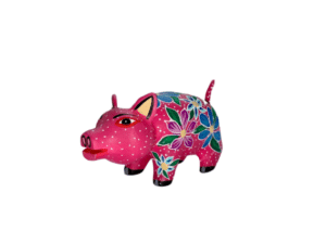 Pink Floral Pig, Angle View