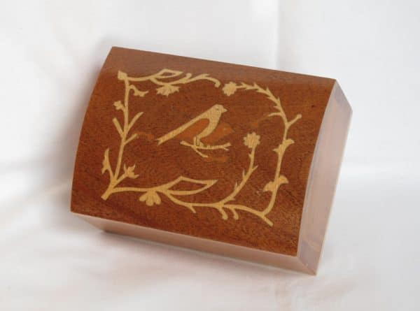 Inlaid Cedar Box with 2 Birds, 4 3/4 inch long