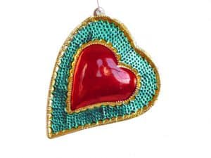 Curved Heart With Green Border Ornament