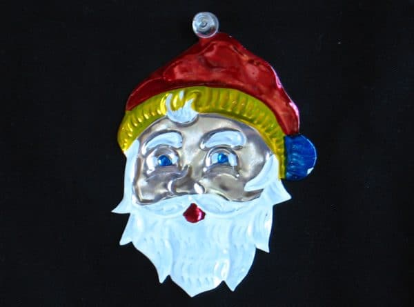 Santa Face Ornament, Mexican Tin Ornament