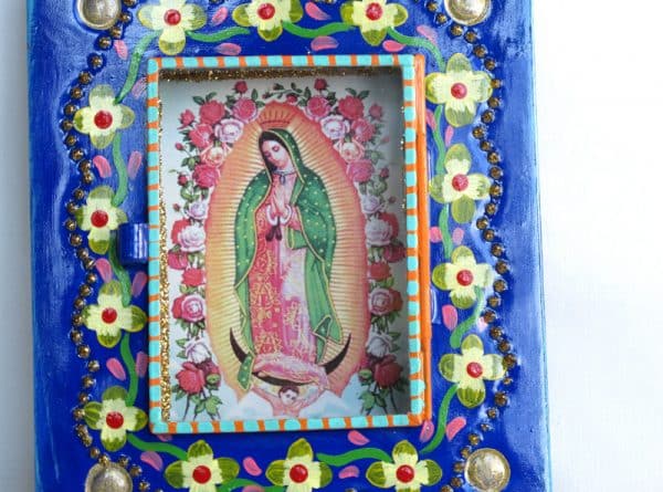Blue Nicho With Lady of Guadalupe, print close up view