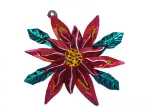 Poinsettia, painted tin Christmas decoration by Valdez family