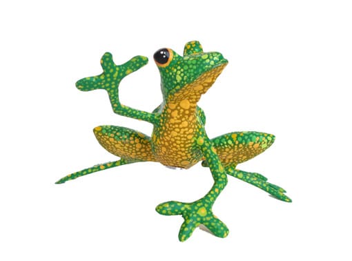 Friendly Frog, Oaxaca Alebrije Carving, green and yellow, front view