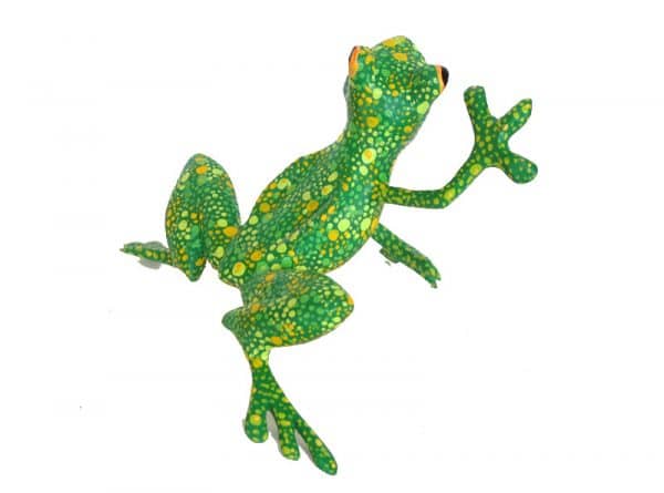 Friendly Frog, Oaxaca Alebrije Carving, green and yellow, top view
