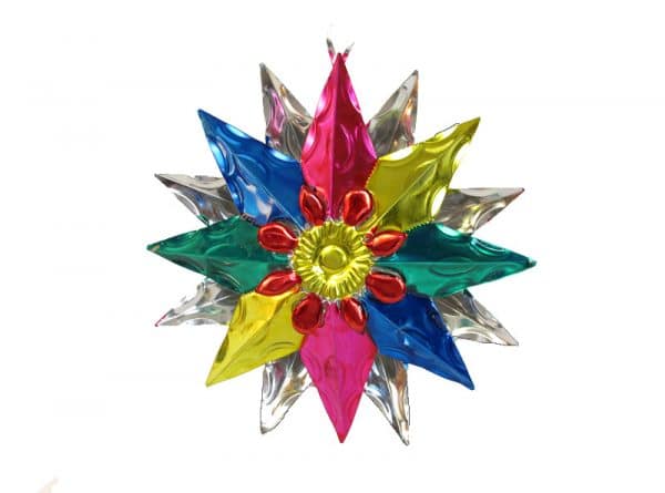 Tin Star Christmas Ornament, multicolor, 6 inch with 16 points