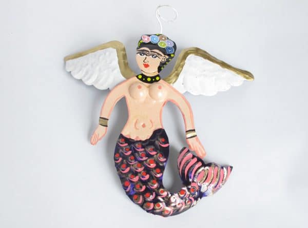 Mermaid Angel Ornament, pink fin