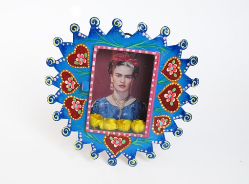 Frida Kahlo, Tin Nicho Heart, blue, 6 inch