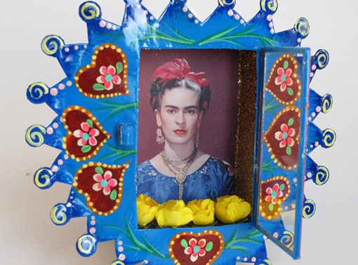 Frida Kahlo, Tin Nicho Heart, blue, 6 inch