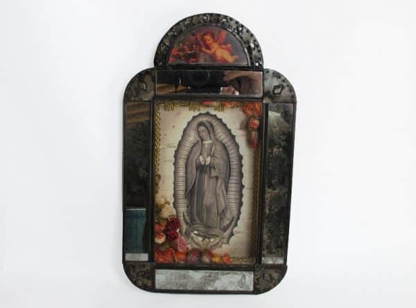 Antiqued Nicho With Lady of Guadalupe, front view
