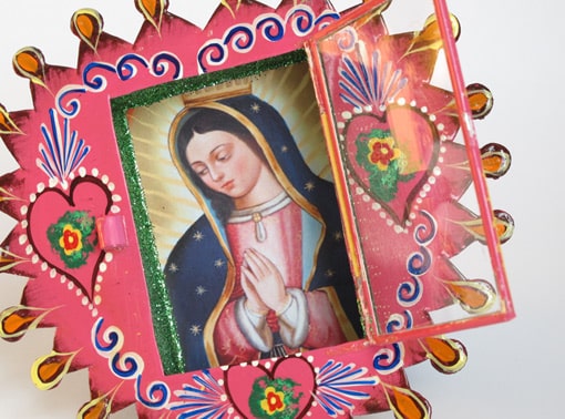 Pink Heart Nicho With Lady of Guadalupe, print detail