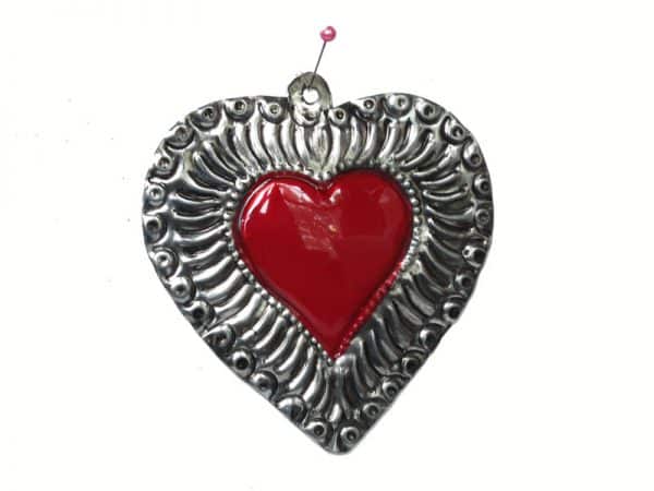 Silver and Red Heart Ornament