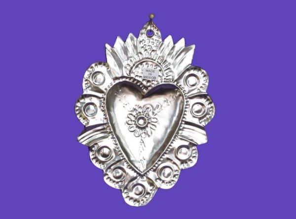 Embossed Silver Heart Ornament, back view
