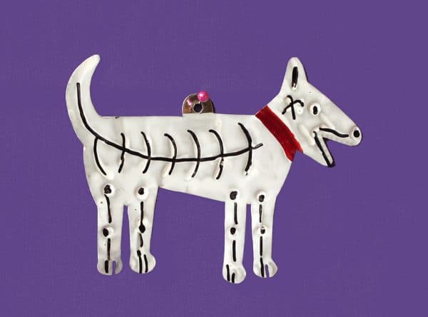 Skeleton Dog, painted tin figure