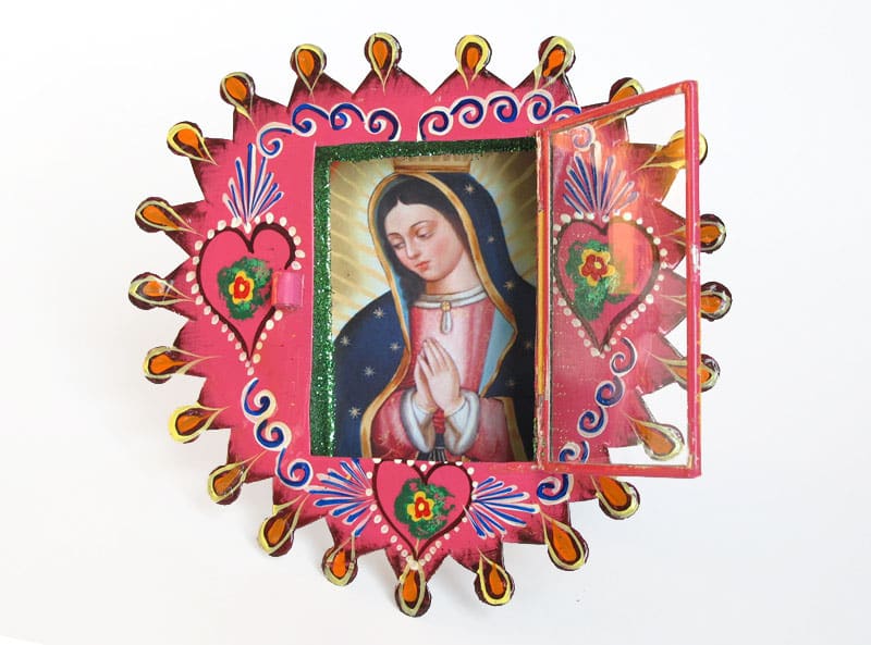 Pink Heart Nicho With Lady of Guadalupe