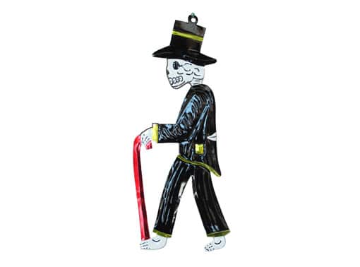 Skeleton In Top Hat, painted tin figure