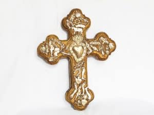 Gold Cross With Milagros, front view