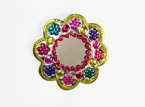 Floral Frame with Mirror,  tin wall decor, 4-inch