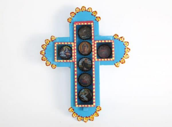 Cross With Bottle Caps Nicho, front view