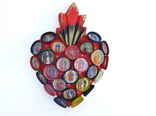 Bottle Caps Heart With Lady Of Guadalupe Front View