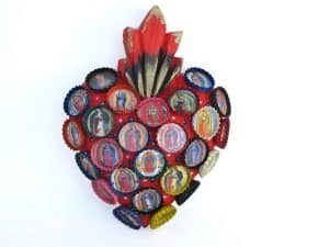 Wooden Heart with Bottle Caps, Lady Guadalupe