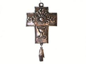 Antiqued Cross Ornament with Milagro Hand