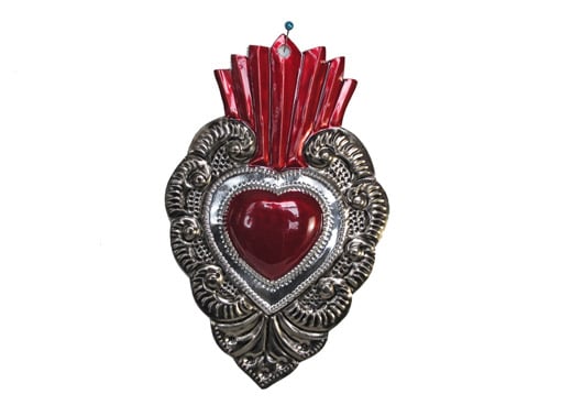 Tin Heart Wall Decor, with sacred, red flame, by MARO