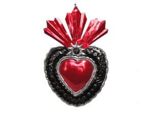 Sacred Heart with Triple Flame, 9-inch, tin wall decor by HG