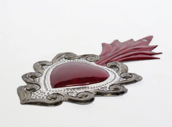 Heart with Red Flame Ornament, side view