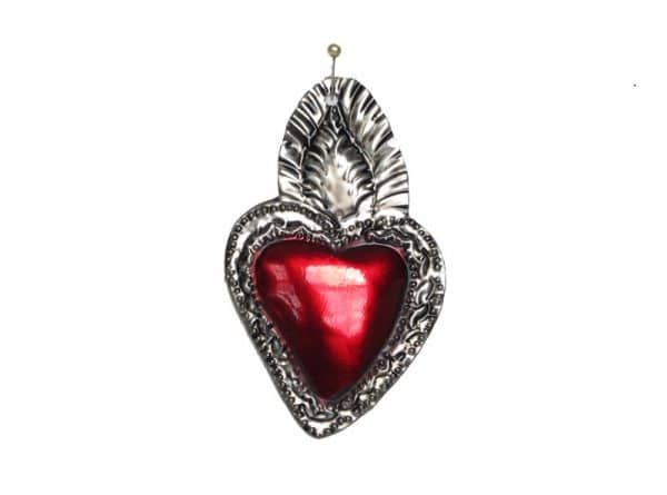Milagro Heart Ornament w/antique finish, 4-inch, by FA