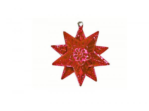 Tin Star Christmas Ornament, red, 3.5-inch with 10 star points