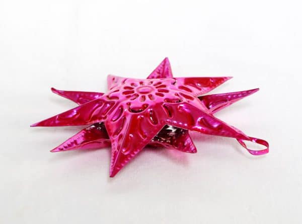 Tin Star Shiny Pink Star Ornament side, 4-inch with 10 star points
