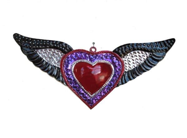 Winged Heart Ornament, purple accent, wall decor by HG, 11-inch