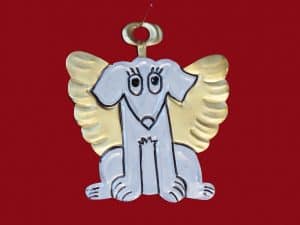 Dog Angel Ornament, tin figure