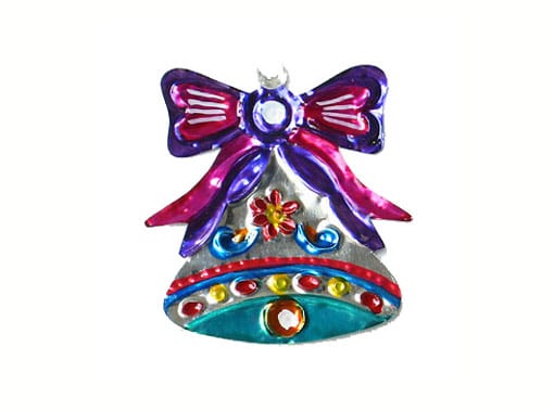 Bell with Ribbon, Mexican tin Christmas ornament