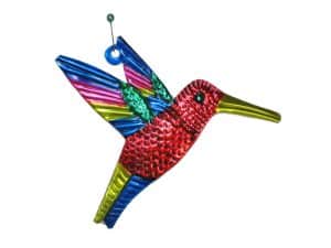 Hummingbird, Mexican painted tin figure, red