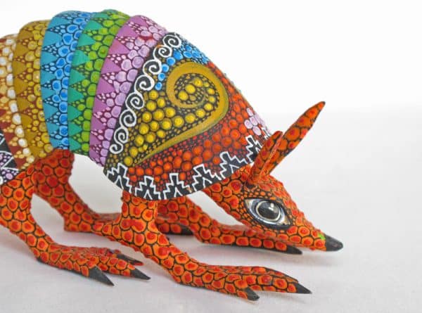 Armadillo by Tribus Mixes, Oaxacan Wood Carving, 10.5-inch long