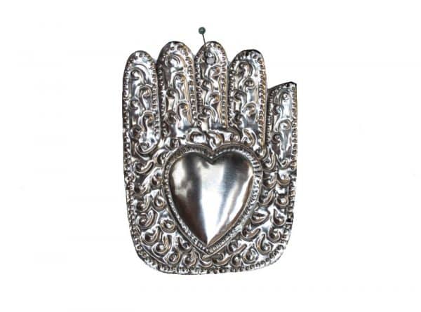 Hamsa Hand Embossed with Heart Ornament, back