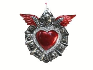 Red Heart With Angel Ornament, 5-inch